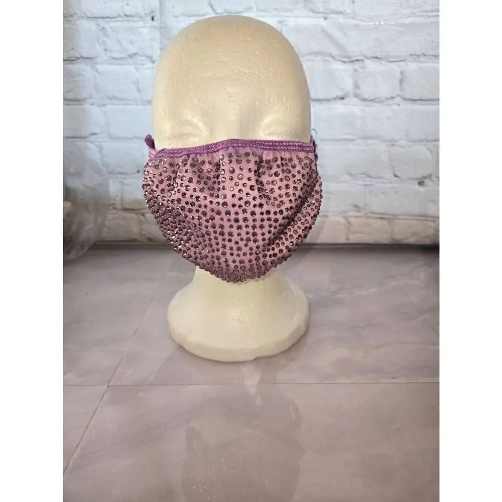 Reusable Face Mask Purple With Rhinestone Washable With Filter Pocket